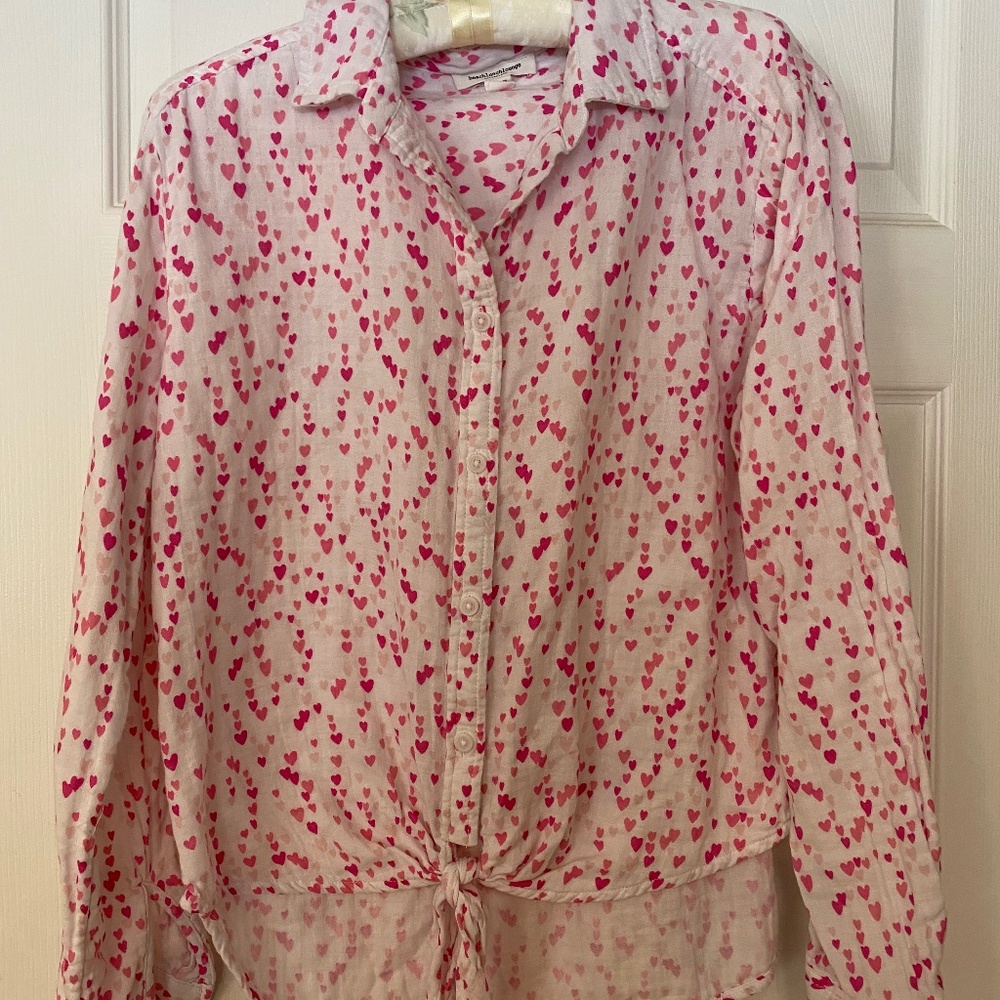 Jordyn Heart Print Cotton Gauze Tie Front Button-Up Top - Valentine's Day!